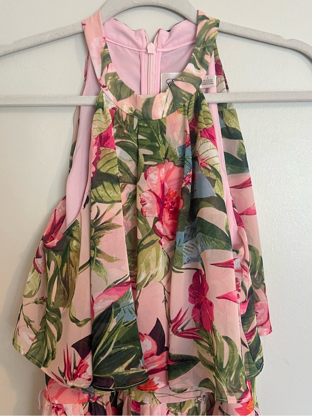 Eliza J Pink Floral Halter Wide-Leg Jumpsuit -missing waist belt - Picture 6 of 11